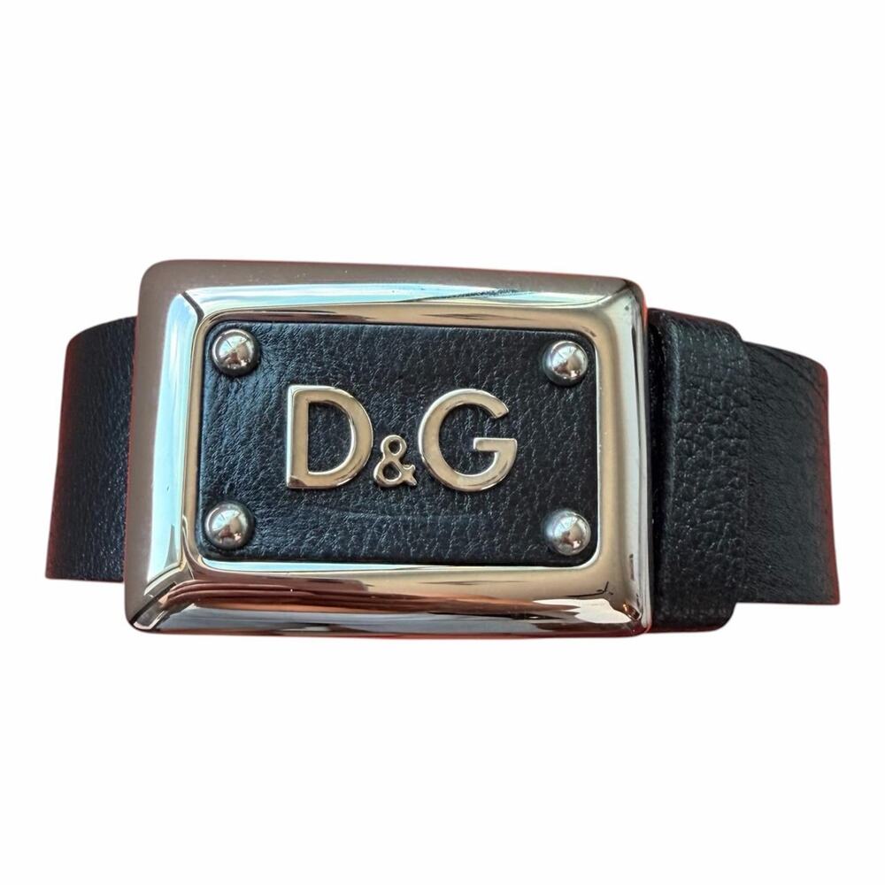 Dolce & Gabbana Logo Plaque Buckle Black Leather Belt
